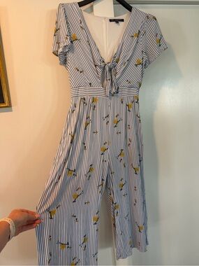 Small One Clothing Wide Legged Romper tie Front Dress with bee/honeycomb Accents